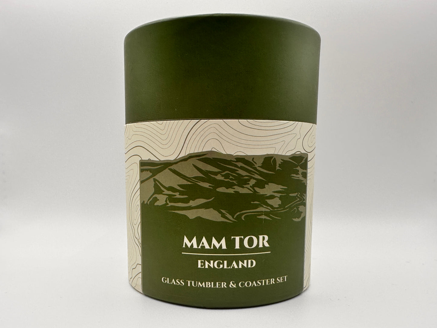 Mam Tor Glass Tumbler & Coaster Set: Peak District Mountain Gift