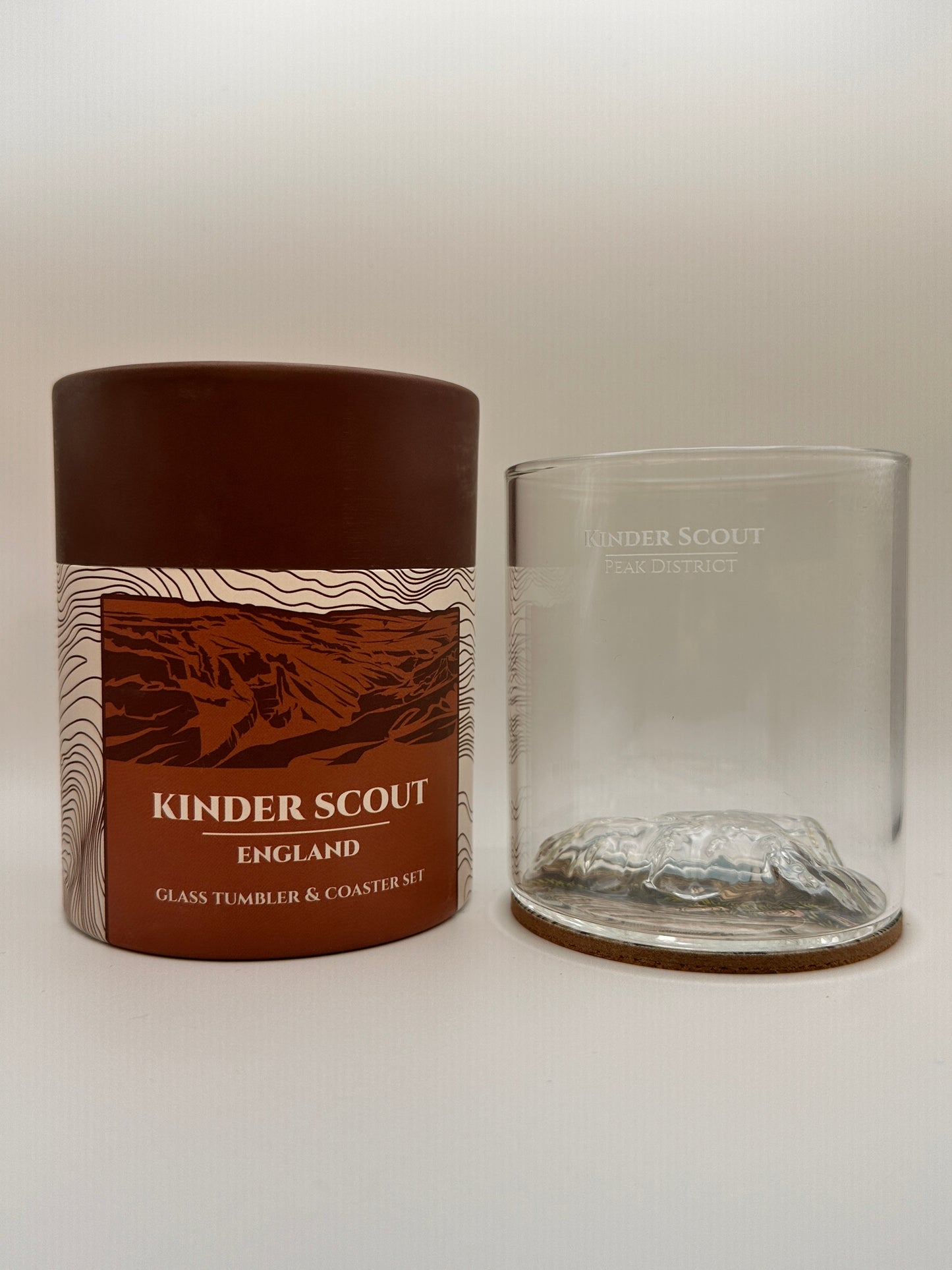 Kinder Scout Glass Tumbler & Coaster Set: Peak District Mountain Gift