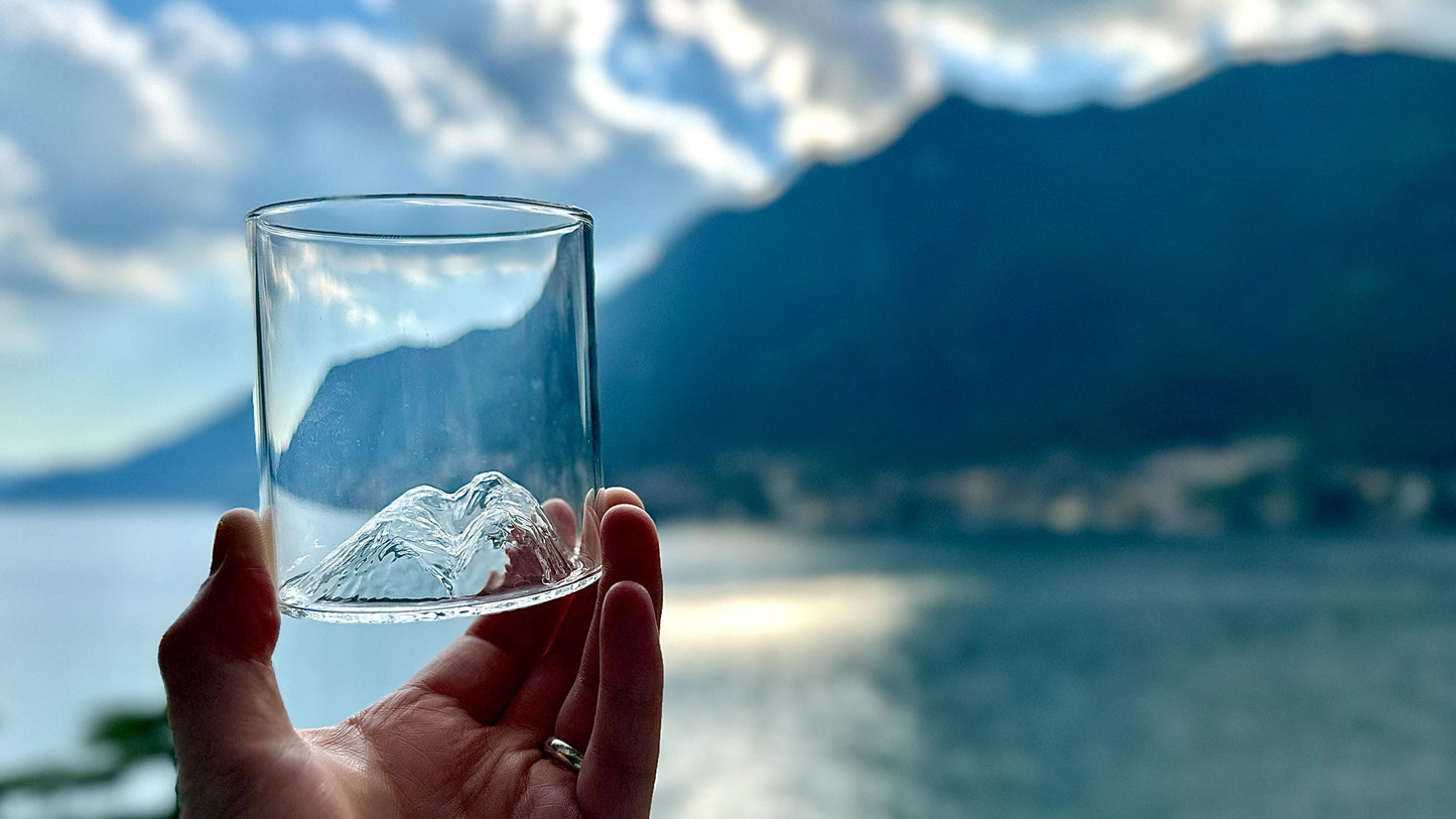 Scafell Pike Glass Tumbler & Coaster Set: Lake District Mountain Gift