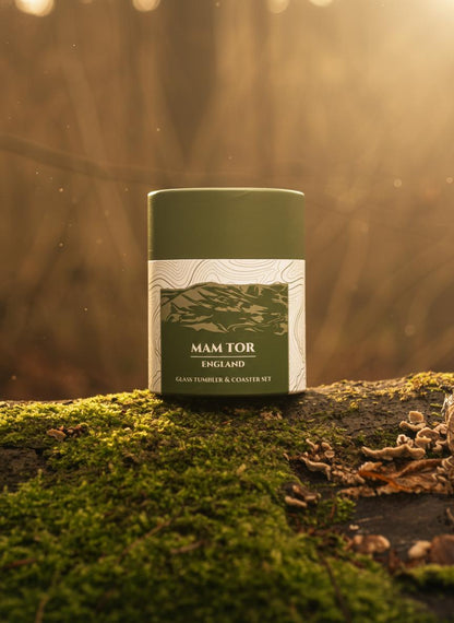Mam Tor Glass Tumbler & Coaster Set: Peak District Mountain Gift